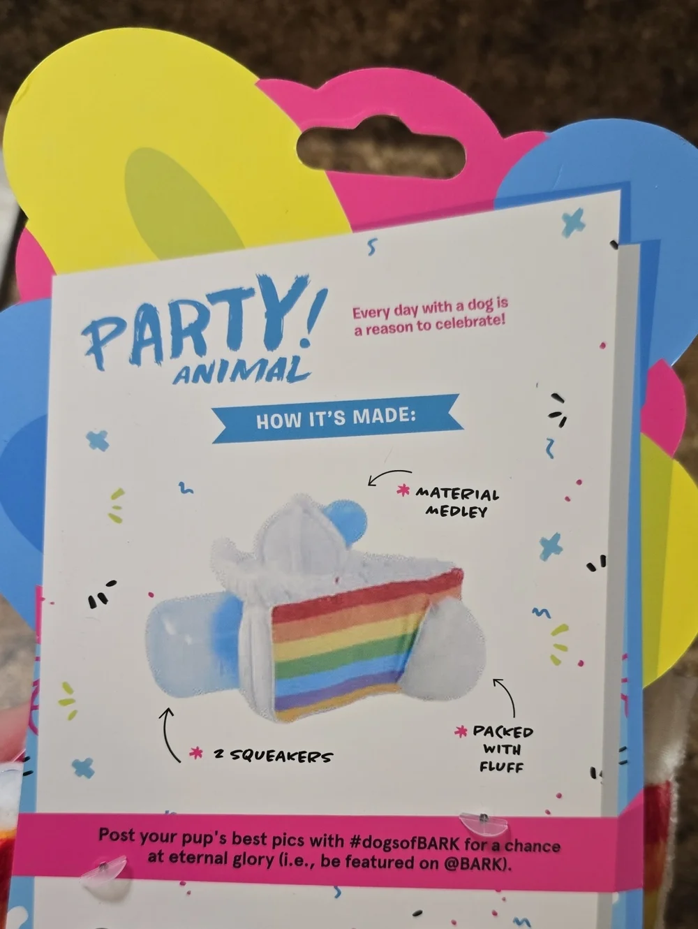 Bark  Party Animal Rainbow Slice Plush Dog Toy Size Small 0-20 Pounds  NWT